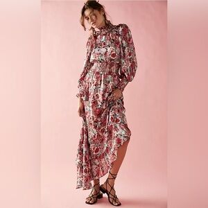 NWOT Anthropologie Elliatt Dorian Asymmetrical Floral Dress in Pink and Red